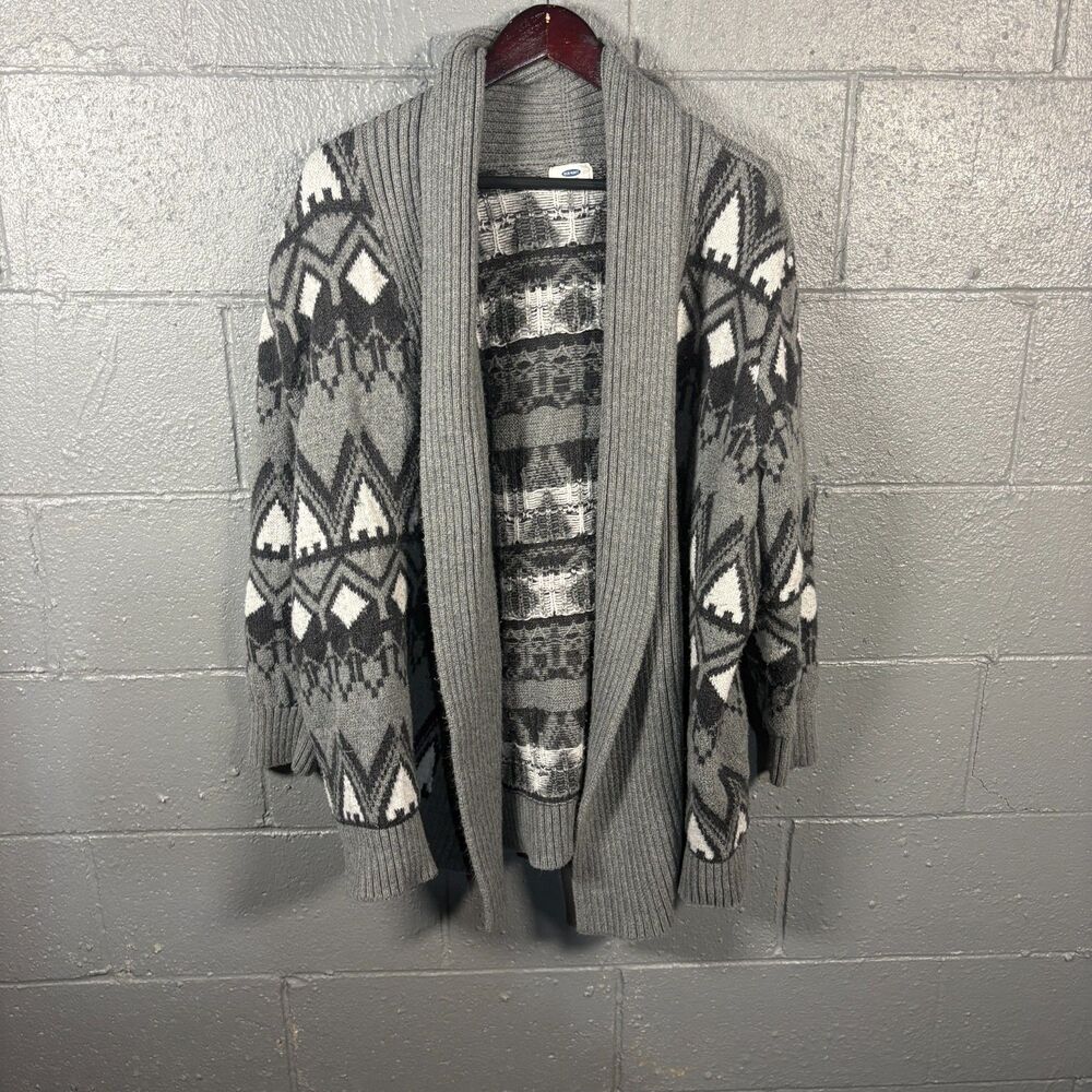 Old Navy Cardigan Sweater Women 3X Gray Aztec Southwestern Open Front Plus Size